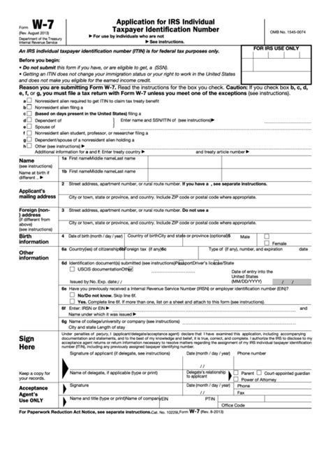 W 7 Tax Form Official Document Application For Irs Individual