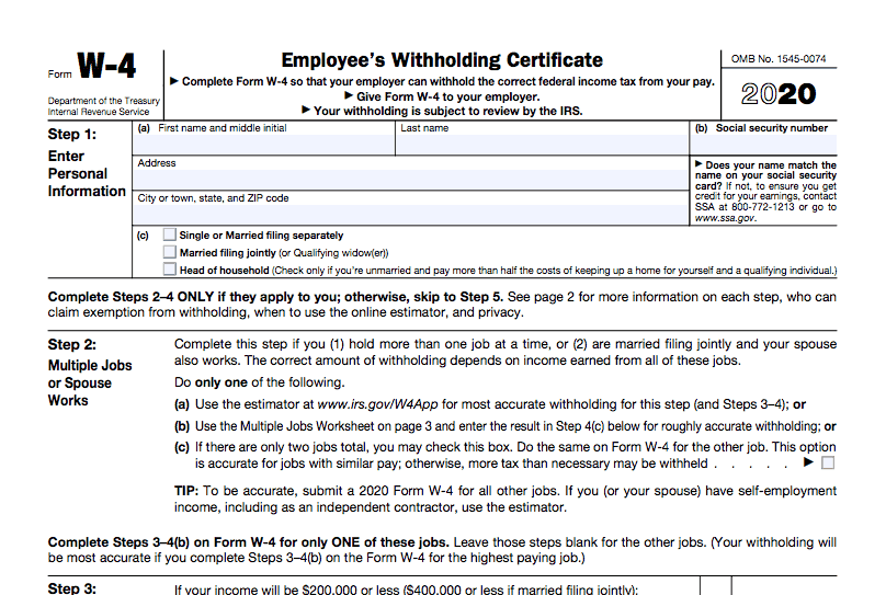 W4 Form 2020 W 4 Forms