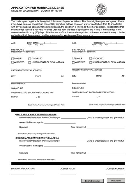 Wa Application For Marriage License County Of Ferry Fill And Sign