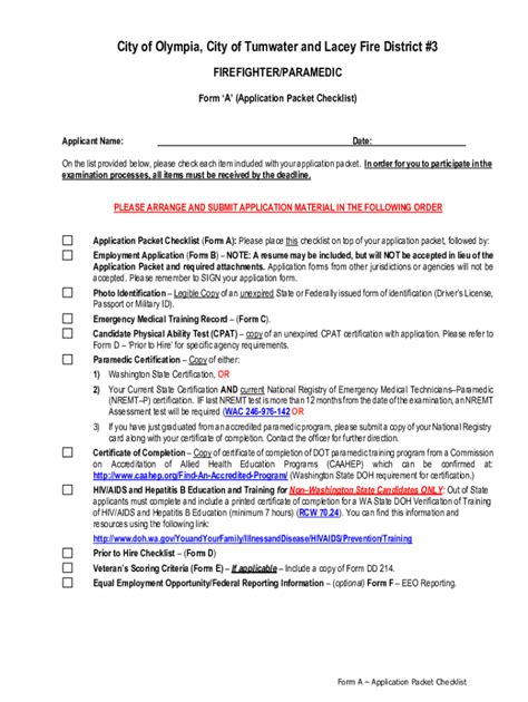 Wa Medic One Firefighter Paramedic Application Packet Thurston County