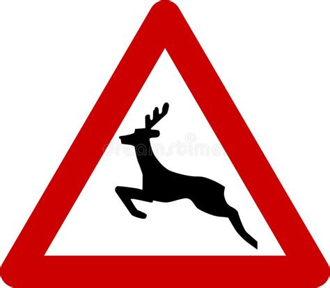 Warning Sign With Deers On Road Stock Illustration Illustration Of