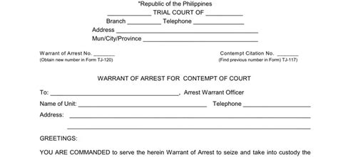 Warrant Of Arrest Sample Form Fill Out Printable Pdf Forms Online