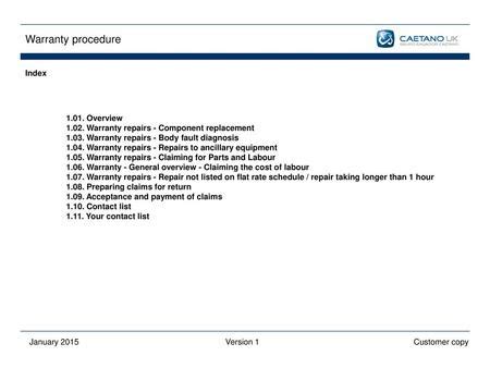 Warranty Procedure Index Overview Ppt Download