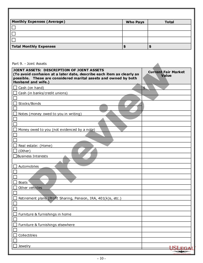 Washington Divorce Worksheet And Law Summary For Contested Or