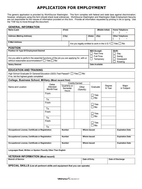 Washington Job Application Fill Online Printable Fillable Blank