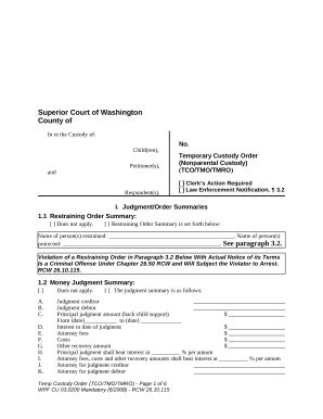 Washington Wpf Cu 03 0200 Temporary Custody Order Nonparental