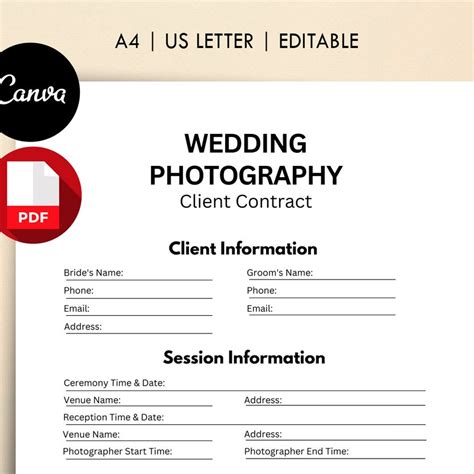 Wedding Contract Pdf Form Etsy