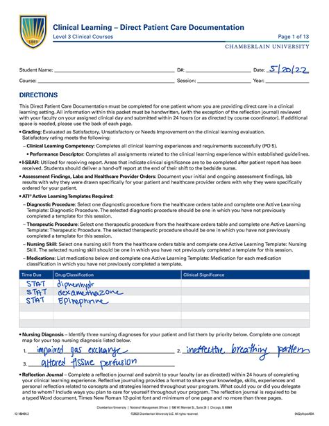 Week 3 Sim Clinical Paperwork Chamberlain University National