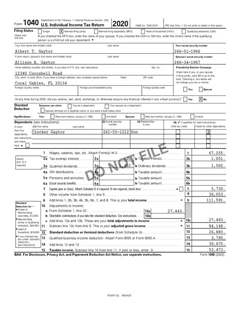 Week 5 Tax Form Assignment Chapter 6 Group 5 Gaytors 2020 Tax Return