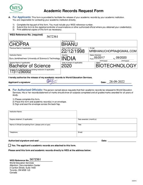 Wes Academic Records Request Form Canada 3 Academic Records Request