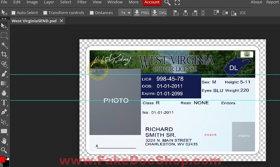 West Virginia Drivers License Psd Template Photoshop