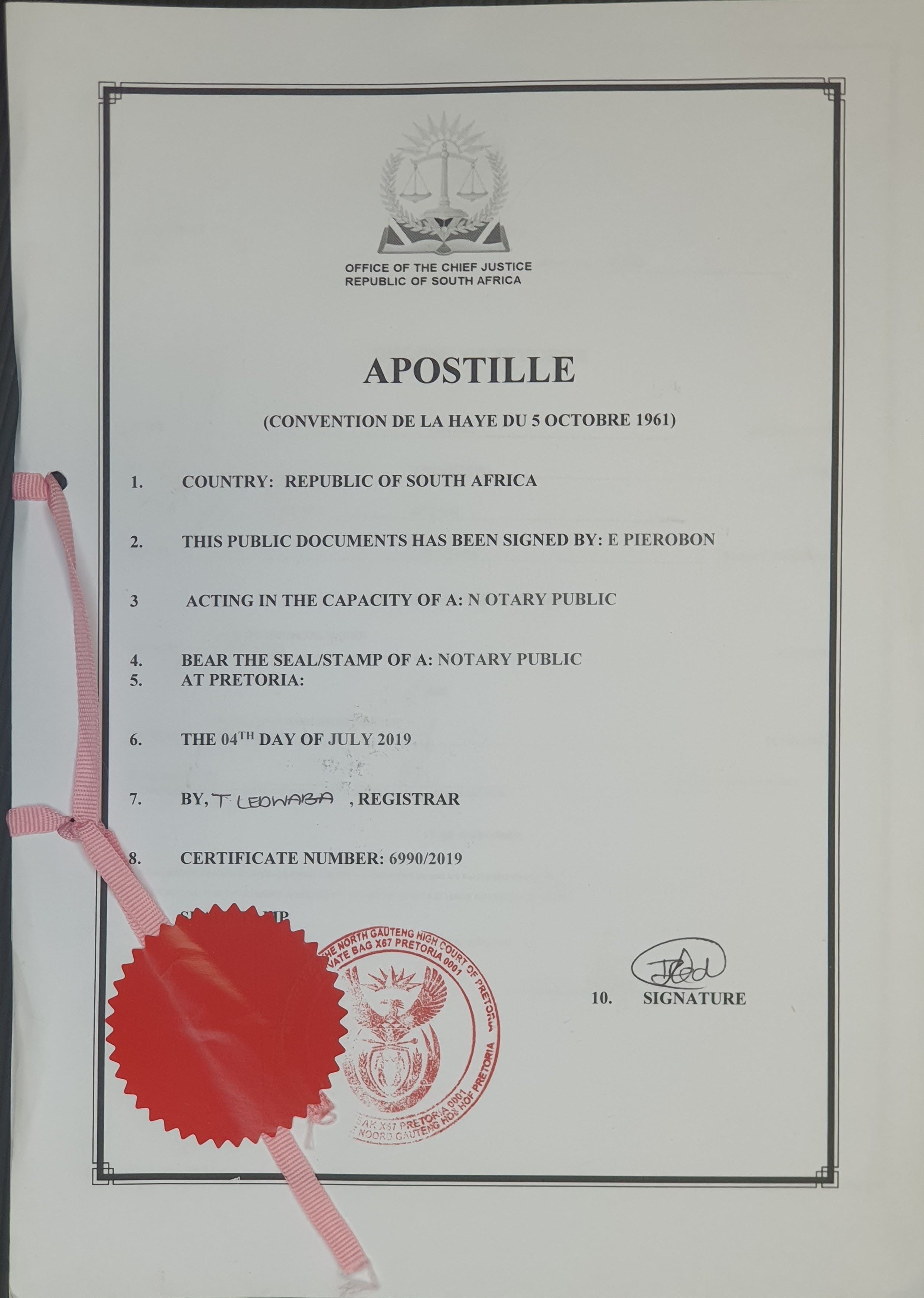 What Does An Apostille Issued In South Africa Look Like