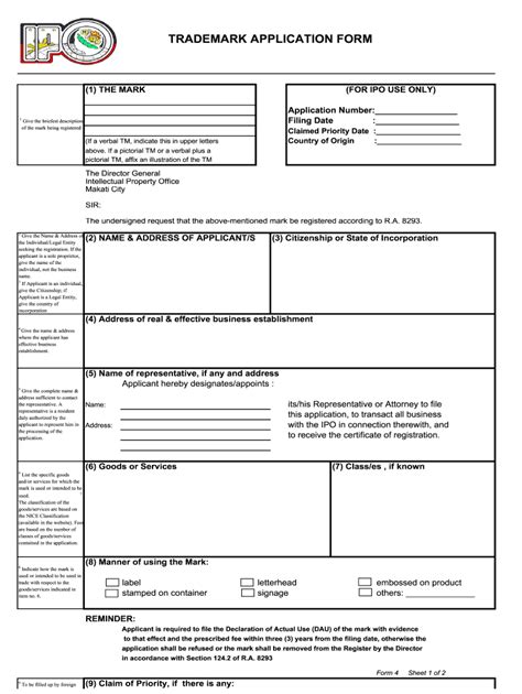 Completed Trademark Paperwork Example