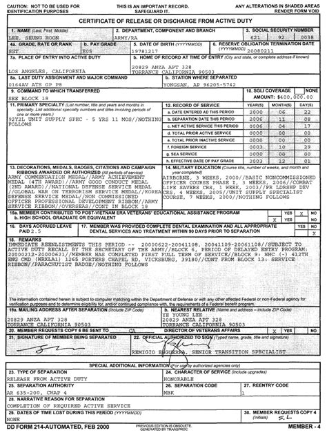 DD 214 Military Discharge Paperwork