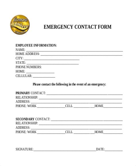 5 Emergency Contact Forms