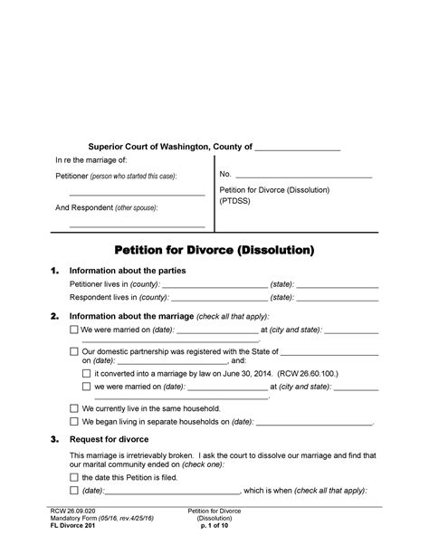 WA Divorce Paperwork Filing Requirements