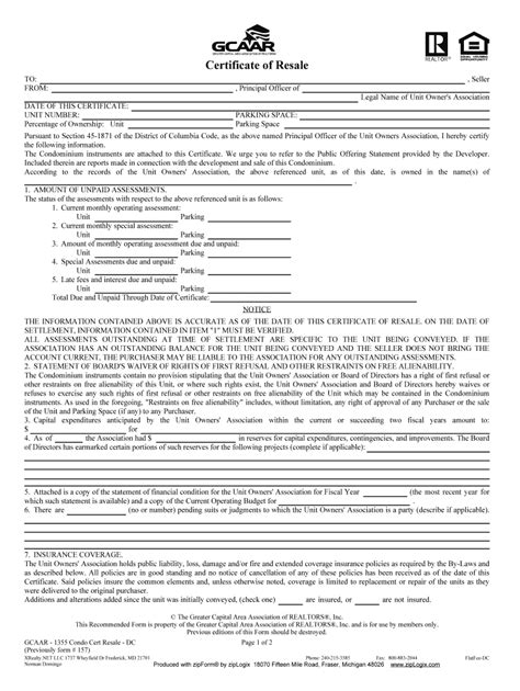 DC Condo Association Paperwork Requirements