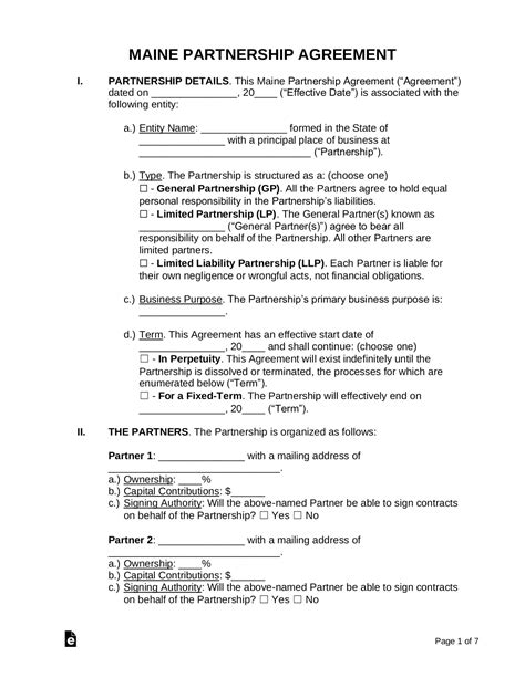 Maine Partnership Establishment Paperwork