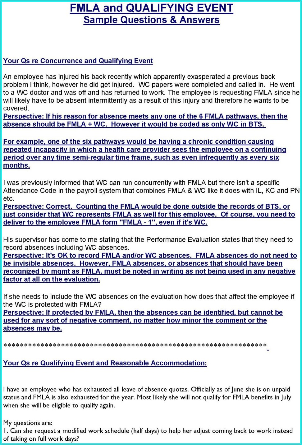 FMLA Intermittent Leave Request Guidance