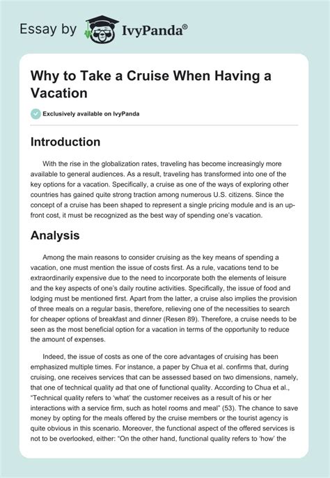 Why To Take A Cruise When Having A Vacation 1655 Words Essay Example