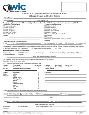 Wic Form Arizona Fill And Sign Printable Template Online