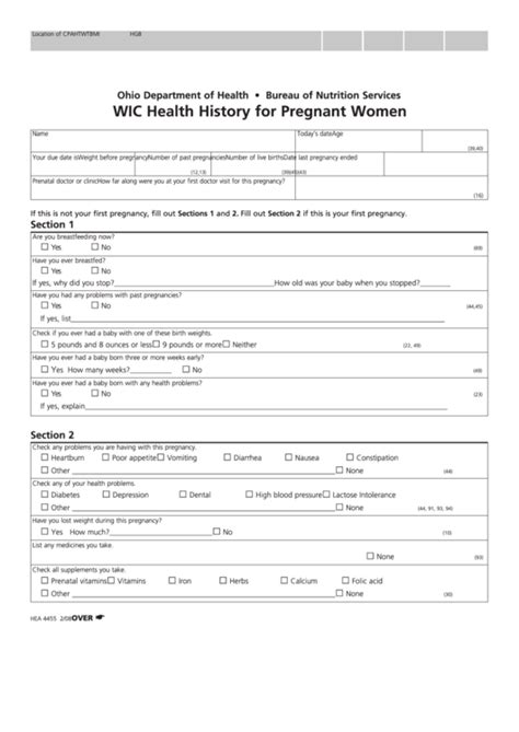 Wic Health History For Pregnant Women Form Ohio Department Of Health