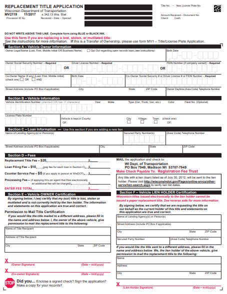 Wisconsin Duplicate Boat Title Application