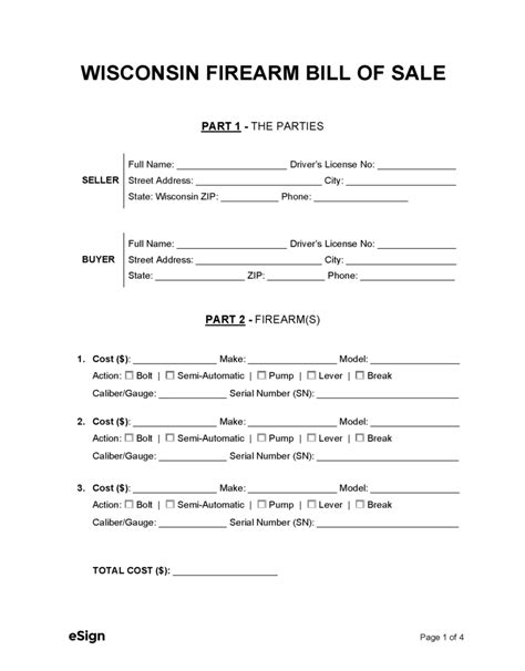 Wisconsin Firearm Gun Bill Of Sale Template Google Docs Word Pdf