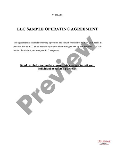 Wisconsin Limited Liability Company Llc Operating Agreement Wisconsin