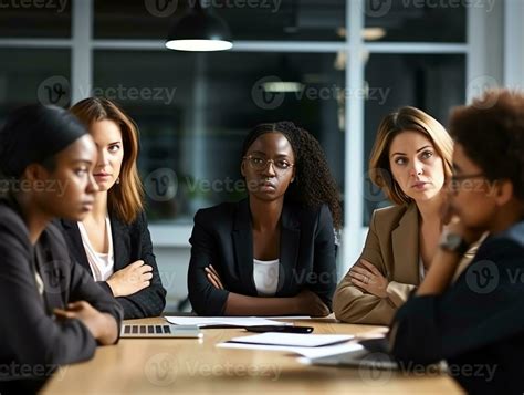 Woman Supervisor Boss Teach Diverse Staff Workers Explain Project Plan