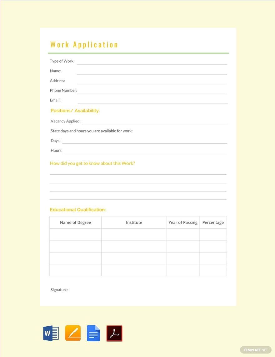 Work Application Template Doctemplates