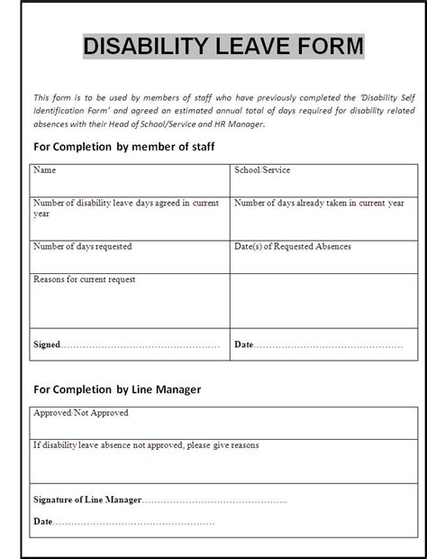 Work Disability Form Sample Disability Form Template