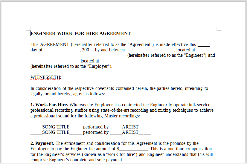 Work For Hire Agreement 1