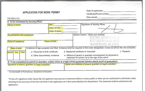 Work Permit For Students Central Columbia High School