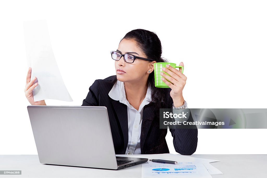 Worker Enjoy Coffee While Reading Paperwork Stock Image Image Of