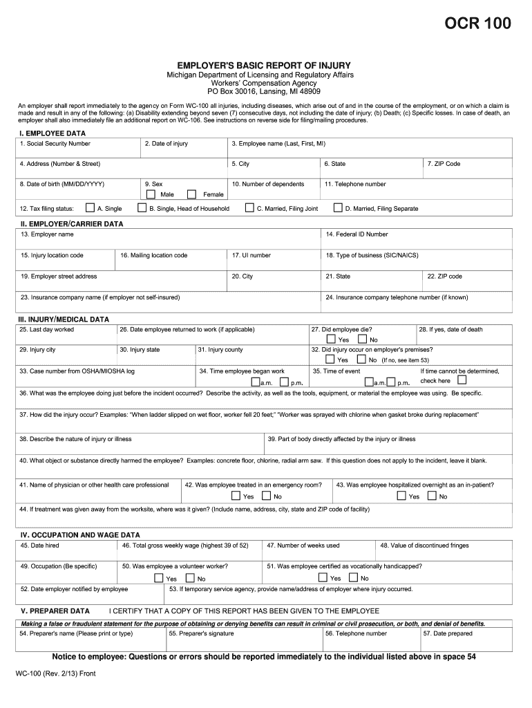 Workers Comp Form 100 Fill And Sign Printable Template Online Us