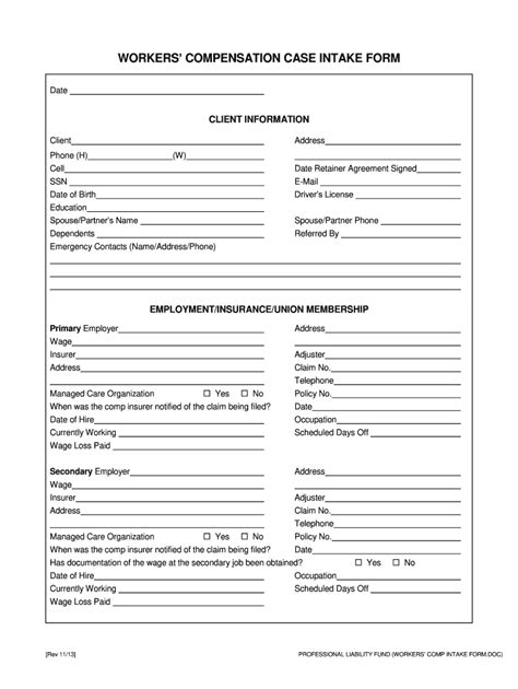 Workers Compensation Case Intake Form 2013 Fill And Sign Printable