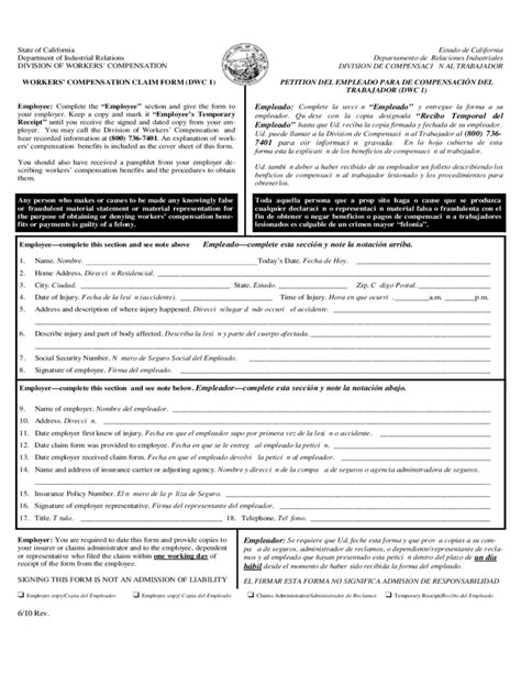 Workers Compensation Claim Form California Free Download