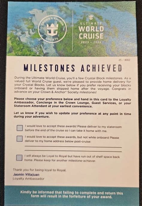 World Cruise Papers Interesting Loyalty Letters In Rooom Royal Caribbean International