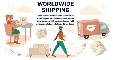 Worldwide Shipping Process Flowchart Flat Banner Stock Vector