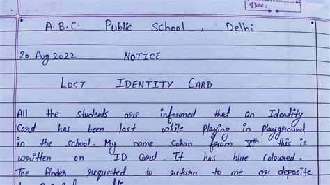 Write Notice On Lost Identity Card Lost Identity Card Notice In