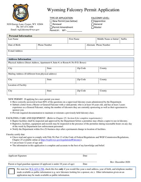 Wyoming Falconry Permit Application Fill And Sign Printable Template