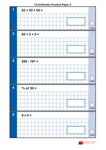 Y3 Arithmetic Practice Paper 5 By Uk Teaching Resources Tes