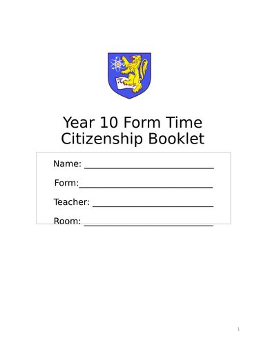 Year 10 Form Time Citizenship Booklet Teaching Resources