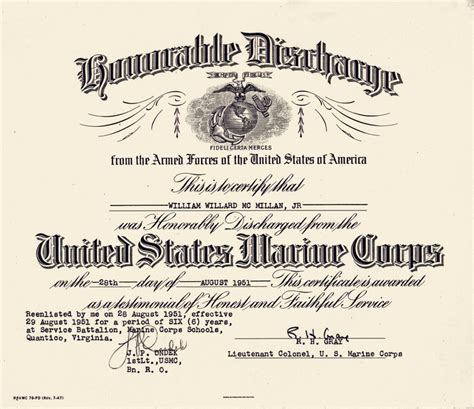 You Should Probably Read This Marine Corps Honorable Discharge Certificate